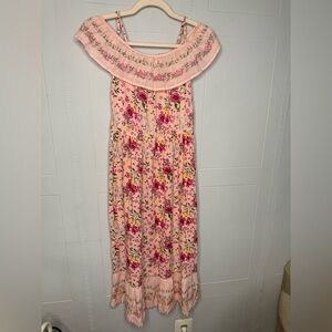 LC Waikiki Girls Pink Floral Off The Shoulder Maxi Dress Youth 12-13 152-156 cm